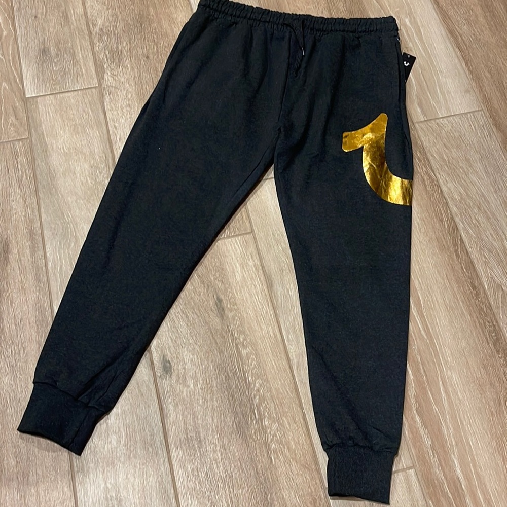 True Religion Loungewear Joggers LARGE Charcoal/Gold